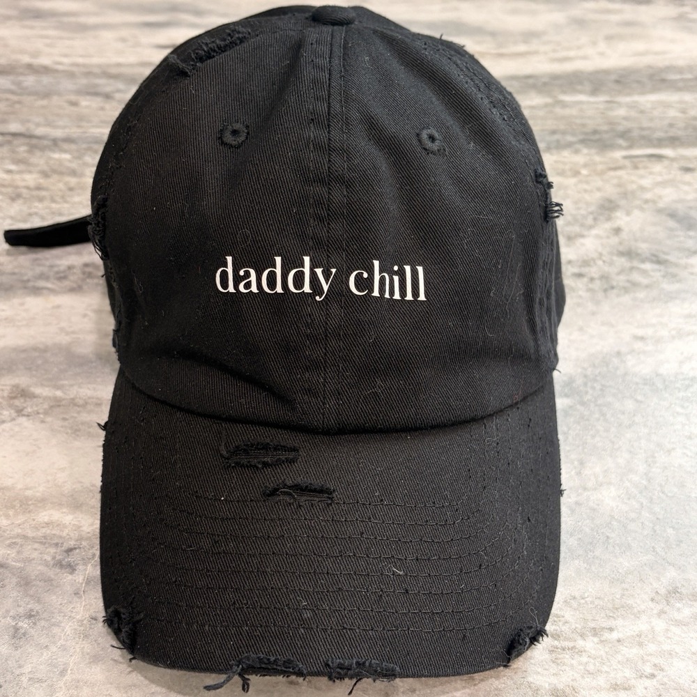 Daddy Chill Caught Feelings Distressed Dad Hat Black Adjustable Meme Cap